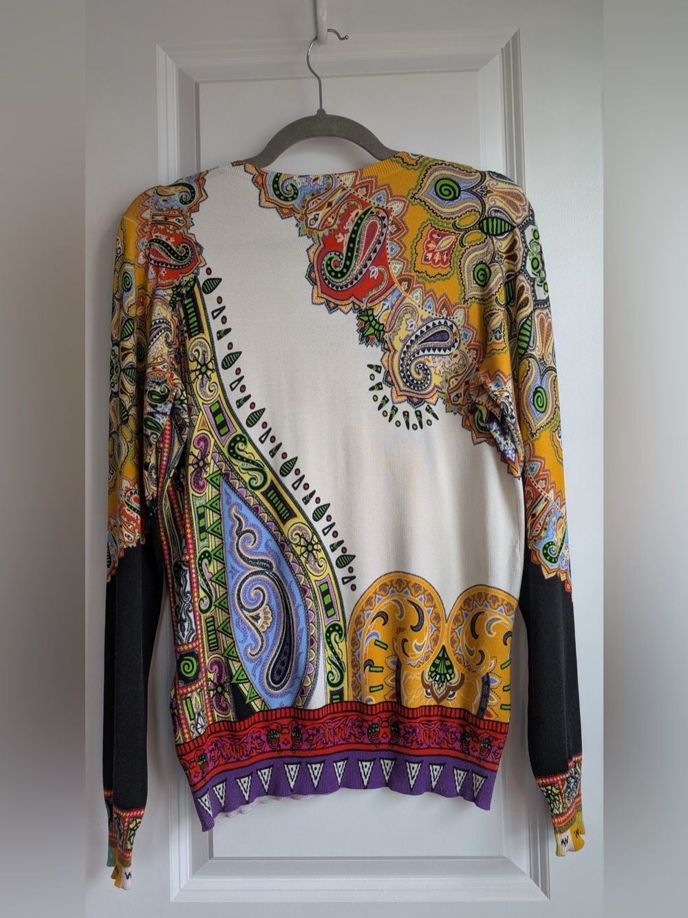 Etro Women’s Maglione V V-neck Sweater Paisley Printed Size 46 - Picture 3 of 9